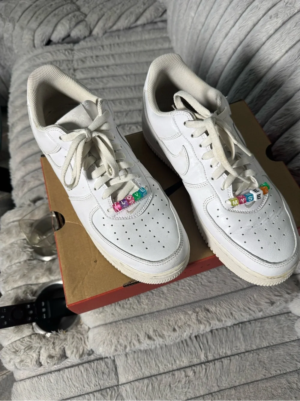 Nike White Leather Sneaker with Multicolor LOVE Bead Accent